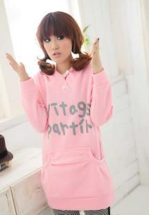 粉色韓版長款連帽衛衣 女裝批發新風尚